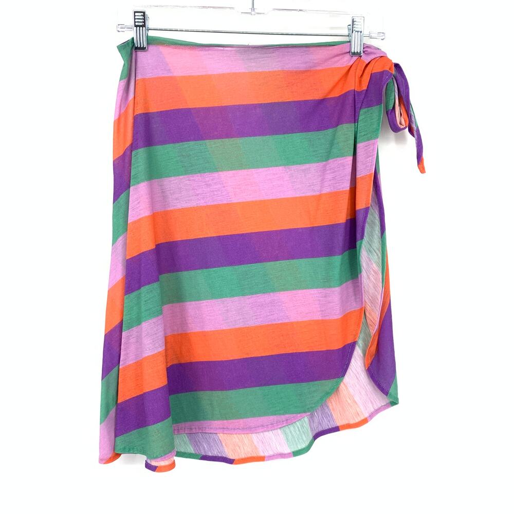 Unbranded Womens O/S Neon Multicolor Stripe Wrap Skirt Swim Cover Up Tie Side